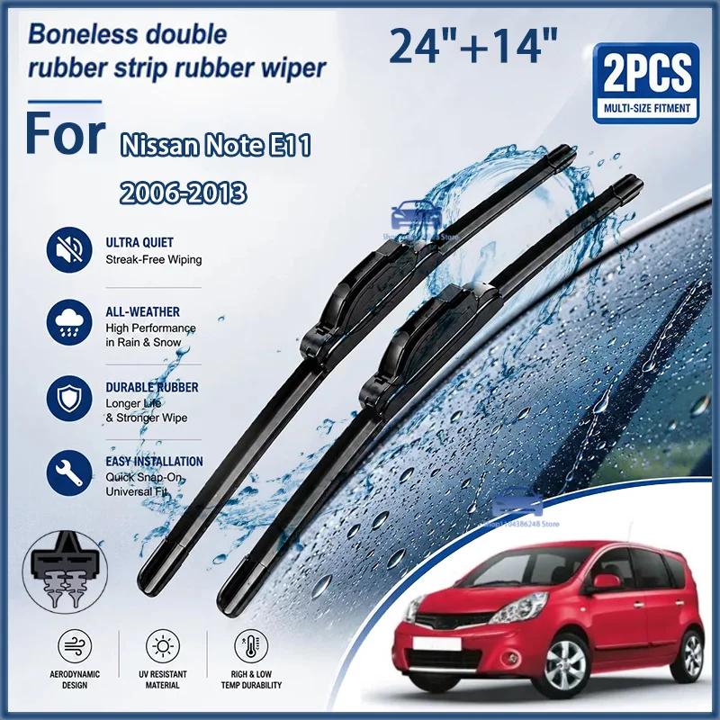 Front Wiper Blades For Nissan Note E11 2006-2013 Windshield Windscreen Clean Window Car Rain Brushes 24"+14" Modification parts
Front Wiper Blades For Nissan Note E11 2006-2013 Windshield Windscreen Clean Window Car Rain Brushes 24"+14" Modification parts