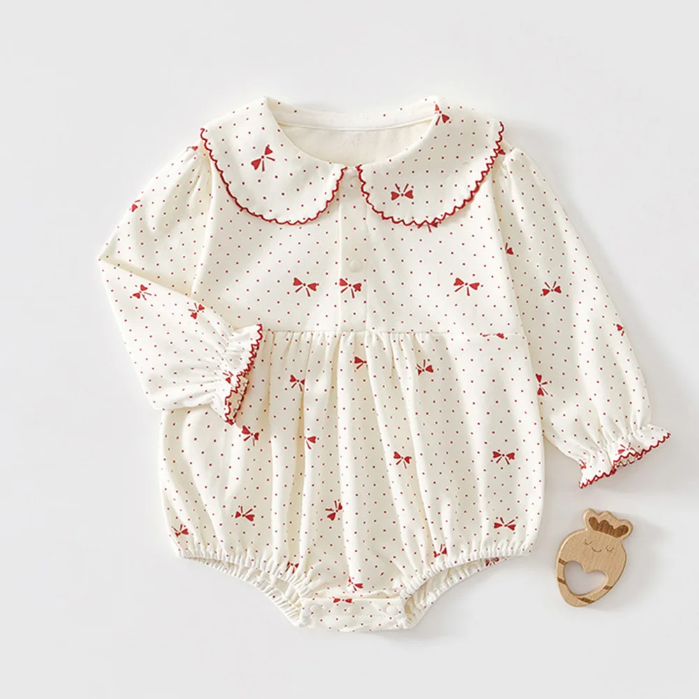 Baby Girl Casual Rompers Long Sleeve Peter Pan Collar Polka Dot Bow Print Fall Baby Bodysuits Infant Clothes
Baby Girl Casual Rompers Long Sleeve Peter Pan Collar Polka Dot Bow Print Fall Baby Bodysuits Infant Clothes