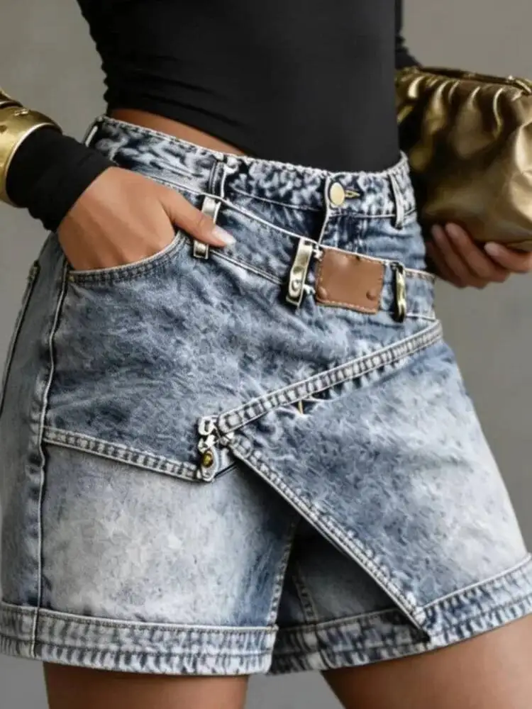 SHENGPALAE European And American Style Patchwork Button Up Short Jeans For Women Spring 2026 New 05E02506 16 S9bd9d832858441e99a4edc38a00c8ac6p