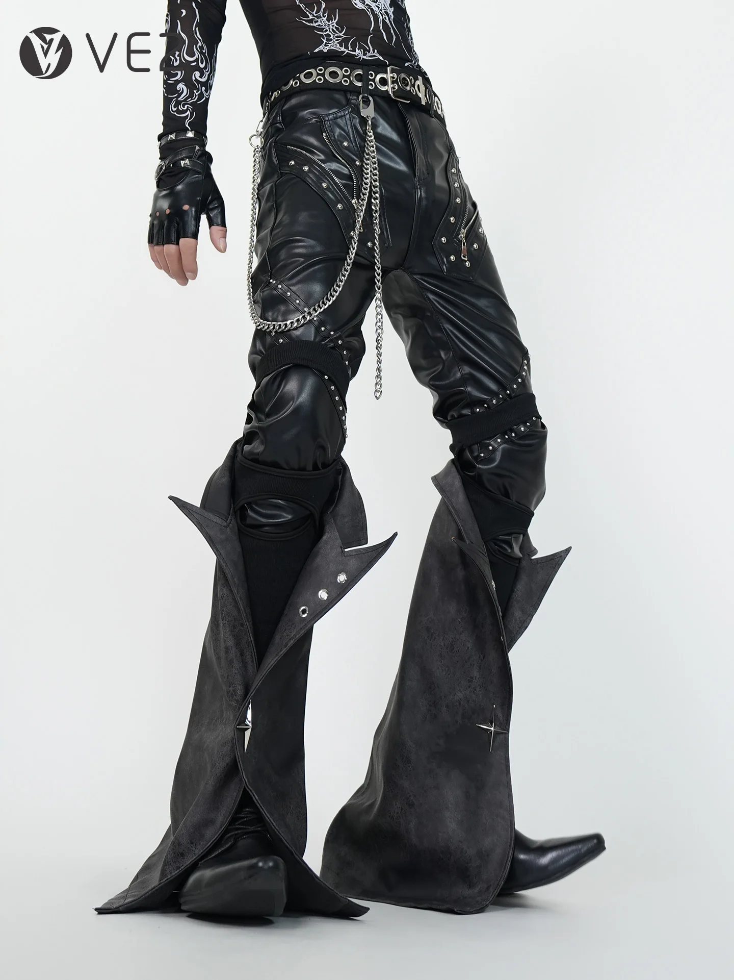 VE2 Heavy Metal Punk Slim Fit PU Leather Pants Detachable Bell Bot Motorcycle Boot Covers Faionable Youth Dance Trousers
VE2 Heavy Metal Punk Slim Fit PU Leather Pants Detachable Bell Bot Motorcycle Boot Covers Faionable Youth Dance Trousers
