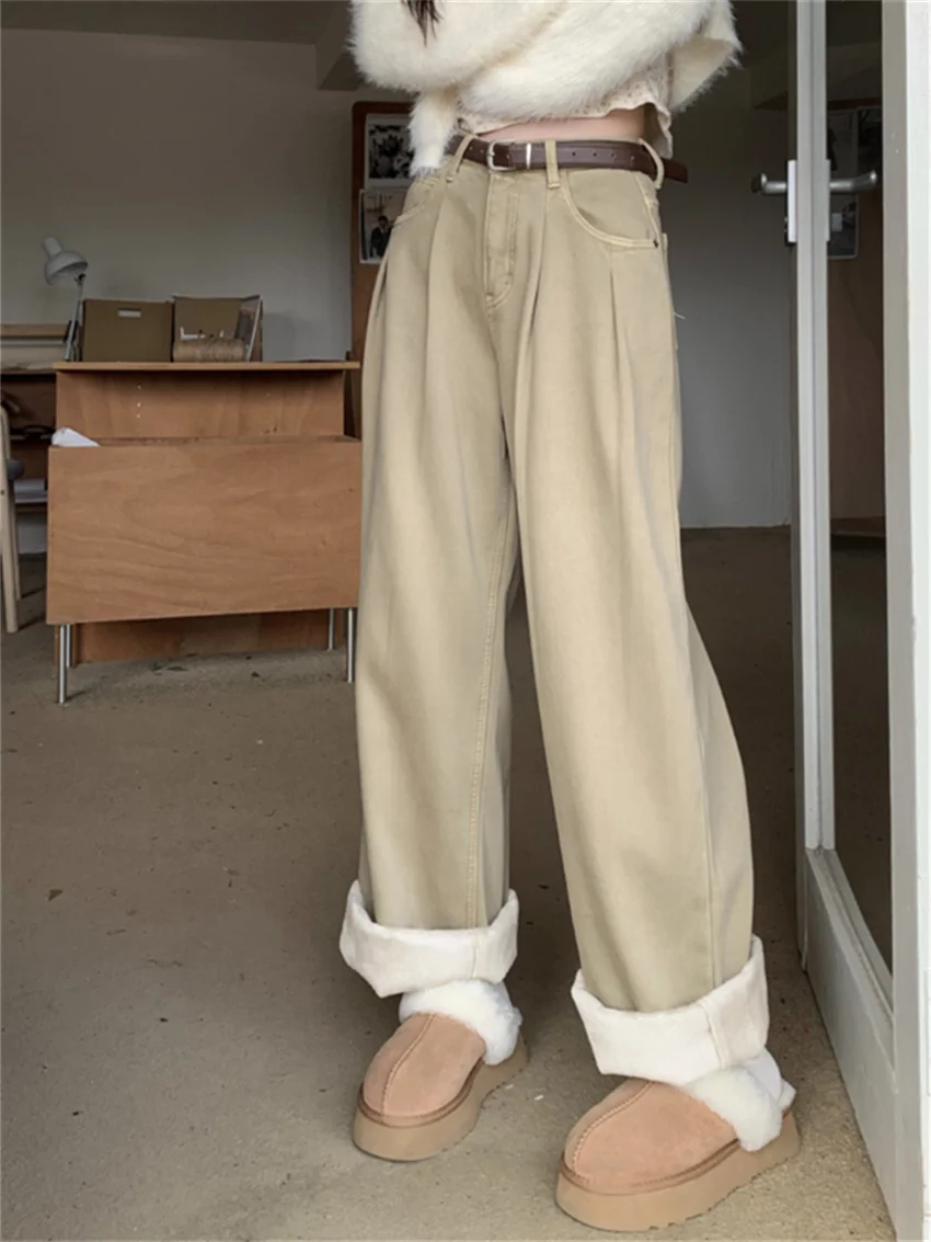 PLAMTEE Plush Jeans Loose Women Winter Wide Leg Straight Thicken 2025 Daily Casual Office Lady High Waist Slim New All Match
PLAMTEE Plush Jeans Loose Women Winter Wide Leg Straight Thicken 2025 Daily Casual Office Lady High Waist Slim New All Match