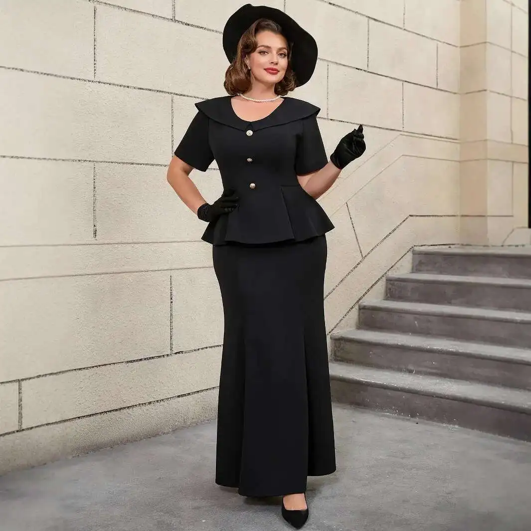 Size Plus Black Lapel Ruffle Slimming Dress Short Sleeve Fake Button Mermaid Skirt Set Dresses Party Summer Elegantes Casual Y2k
Size Plus Black Lapel Ruffle Slimming Dress Short Sleeve Fake Button Mermaid Skirt Set Dresses Party Summer Elegantes Casual Y2k
