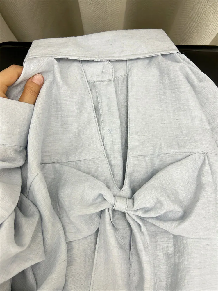 American Vintage Simple Overshirt Elegant Polo-Neck Blue Blouses Office Lady Casual Bow Shirts Oversized Classical Preppy Style
American Vintage Simple Overshirt Elegant Polo-Neck Blue Blouses Office Lady Casual Bow Shirts Oversized Classical Preppy Style