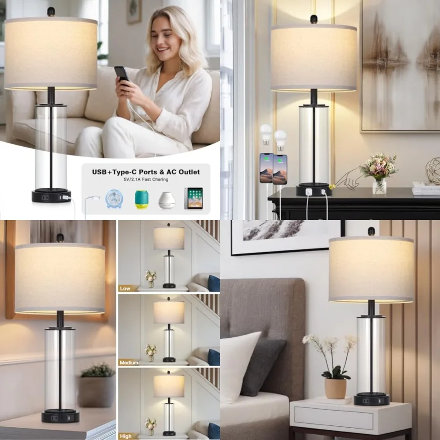 Ruzectt 26" Glass Table Lamp Single, 3-Way Dimmable Touch Control Living Room Lamp with USB C+A Ports and AC Outlet, Modern Bed
Ruzectt 26" Glass Table Lamp Single, 3-Way Dimmable Touch Control Living Room Lamp with USB C+A Ports and AC Outlet, Modern Bed