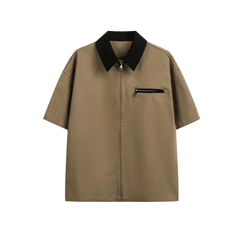 Men's Summer Fashion Contrast Color Lapel Shirt Short Sleeve Zipper Patchwork Loose Casual Workwear Versatile Top
Men's Summer Fashion Contrast Color Lapel Shirt Short Sleeve Zipper Patchwork Loose Casual Workwear Versatile Top