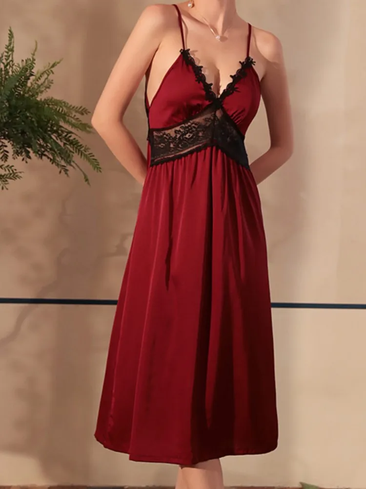 Women Nightdress Sexy Long Dress Sleeveless Backless Nightgown Satinsee Through Lace Patchwork Fashion Elegant Low Cut Sleepwear
Women Nightdress Sexy Long Dress Sleeveless Backless Nightgown Satinsee Through Lace Patchwork Fashion Elegant Low Cut Sleepwear