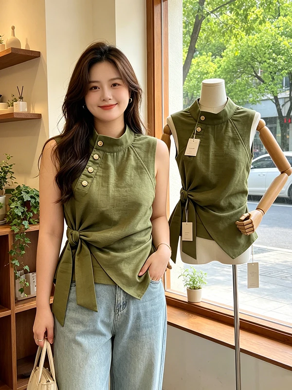 Elegant Green Sleeveless Shirt Women's Fashionable Design Summer 2026 Large Size French Style Loose Fit Breathable Skin-Friendly
Elegant Green Sleeveless Shirt Women's Fashionable Design Summer 2026 Large Size French Style Loose Fit Breathable Skin-Friendly