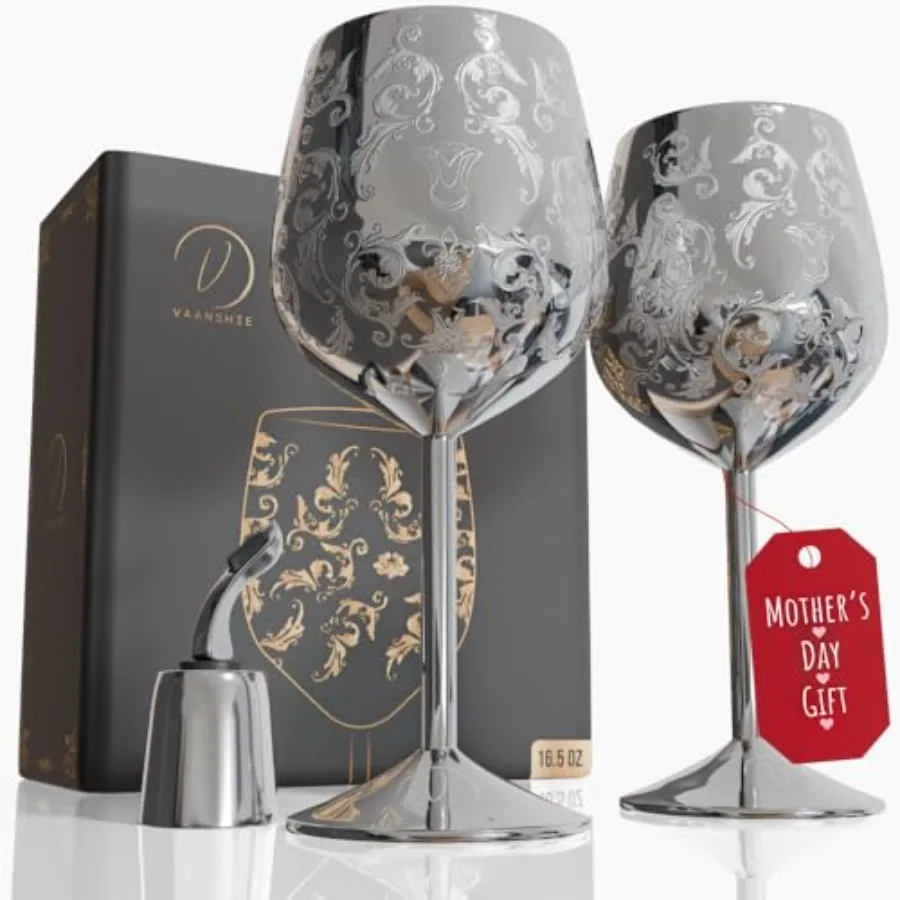 Mother's Day Gift for Mom Set of 2 Stainl Steel Wine Glasses, 17oz Engraved Goblets with Bottle Stopper, Unbreakable Elegant Wi
Mother's Day Gift for Mom Set of 2 Stainl Steel Wine Glasses, 17oz Engraved Goblets with Bottle Stopper, Unbreakable Elegant Wi