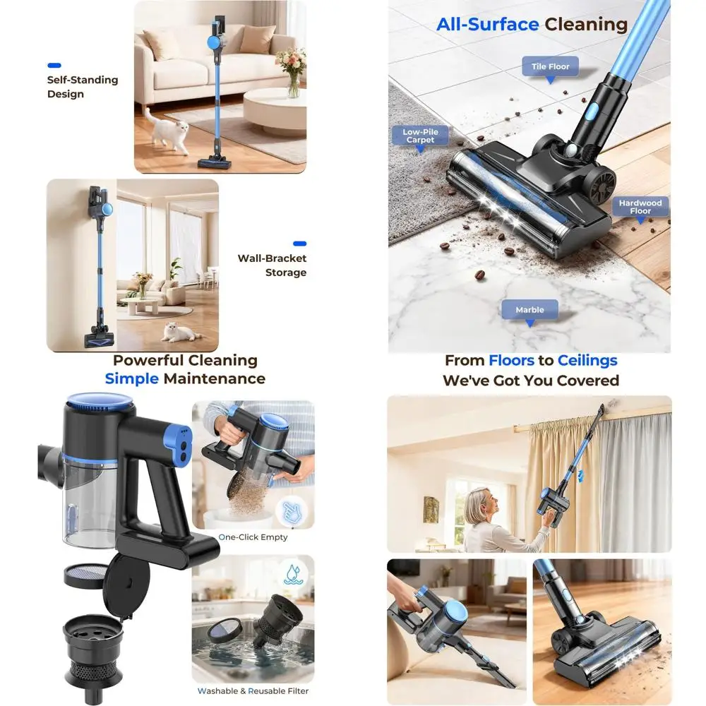 Легкий беспроводной пылесос с мощным всасыванием, аккумулятором 2200 мАч, 40 минутами работы, функцией самоподставки, перезаряжаемый, для твердых полов и ковров
Легкий беспроводной пылесос с мощным всасыванием, аккумулятором 2200 мАч, 40 минутами работы, функцией самоподставки, перезаряжаемый, для твердых полов и ковров