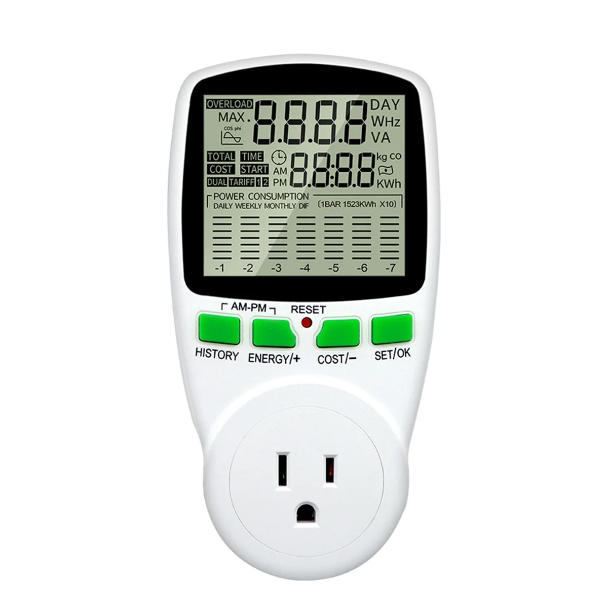 AB31 Digital LCD Energy Meter Wattmeter Wattage Electricity Kwh Power Meter Measuring Measuring Outlet Power Analyzer US Plug
AB31 Digital LCD Energy Meter Wattmeter Wattage Electricity Kwh Power Meter Measuring Measuring Outlet Power Analyzer US Plug