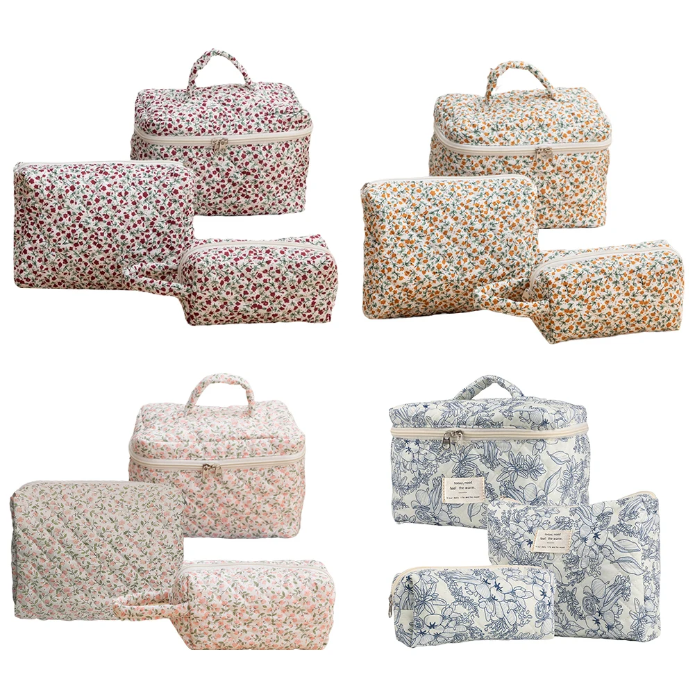 3Pcs Floral Cosmetic Bag Cotton Quilted Travel Makeup Pouch Large Capacity Cosmetic Organizer Case with Zipper for Women Girls
3Pcs Floral Cosmetic Bag Cotton Quilted Travel Makeup Pouch Large Capacity Cosmetic Organizer Case with Zipper for Women Girls