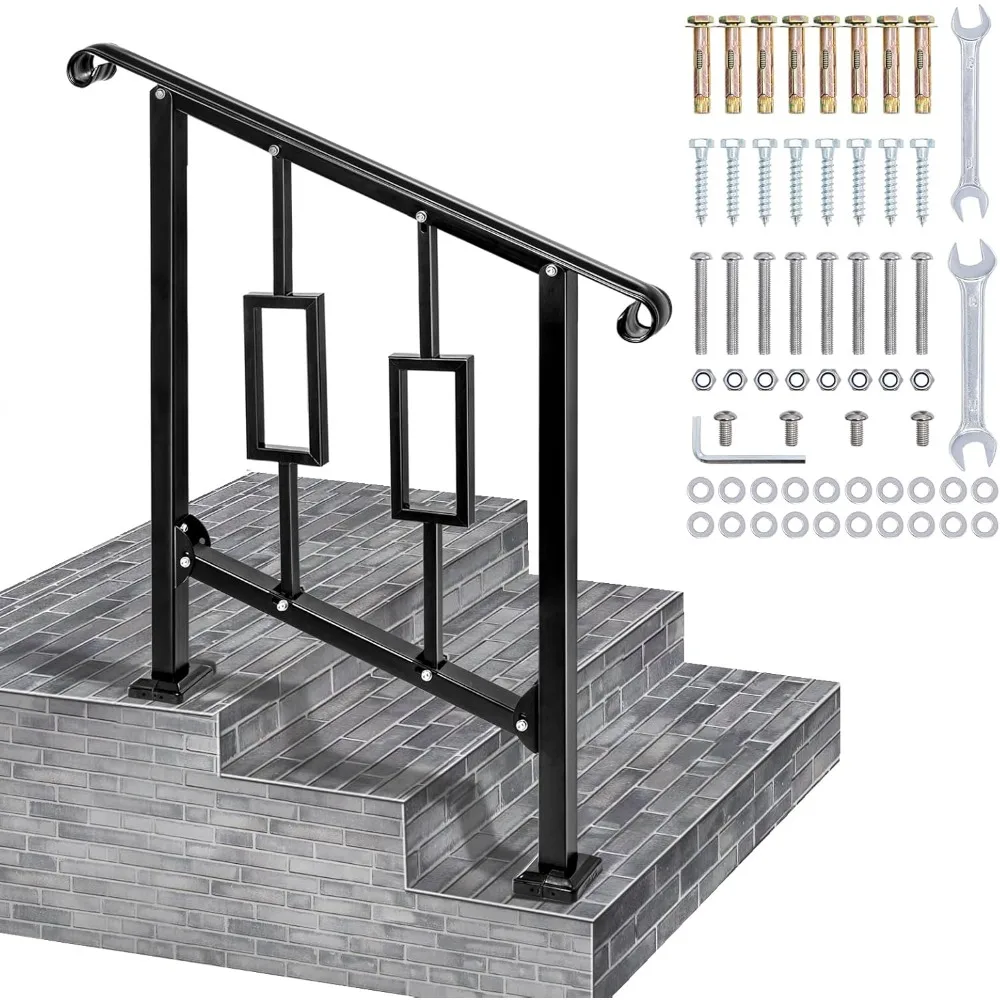 Handrails for Outdoor Steps, Fit 2 or 3 Steps Outdoor Stair Railing, Black Wrought Iron Handrail Handrails for Concrete Steps
Handrails for Outdoor Steps, Fit 2 or 3 Steps Outdoor Stair Railing, Black Wrought Iron Handrail Handrails for Concrete Steps