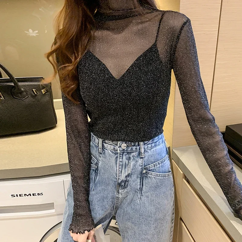 Pop Spring Summer Women's Sexy See Through Mesh Blouse Long Sleeve Transparent Shining Elegant Shirt Fashion Women Tops
Pop Spring Summer Women's Sexy See Through Mesh Blouse Long Sleeve Transparent Shining Elegant Shirt Fashion Women Tops