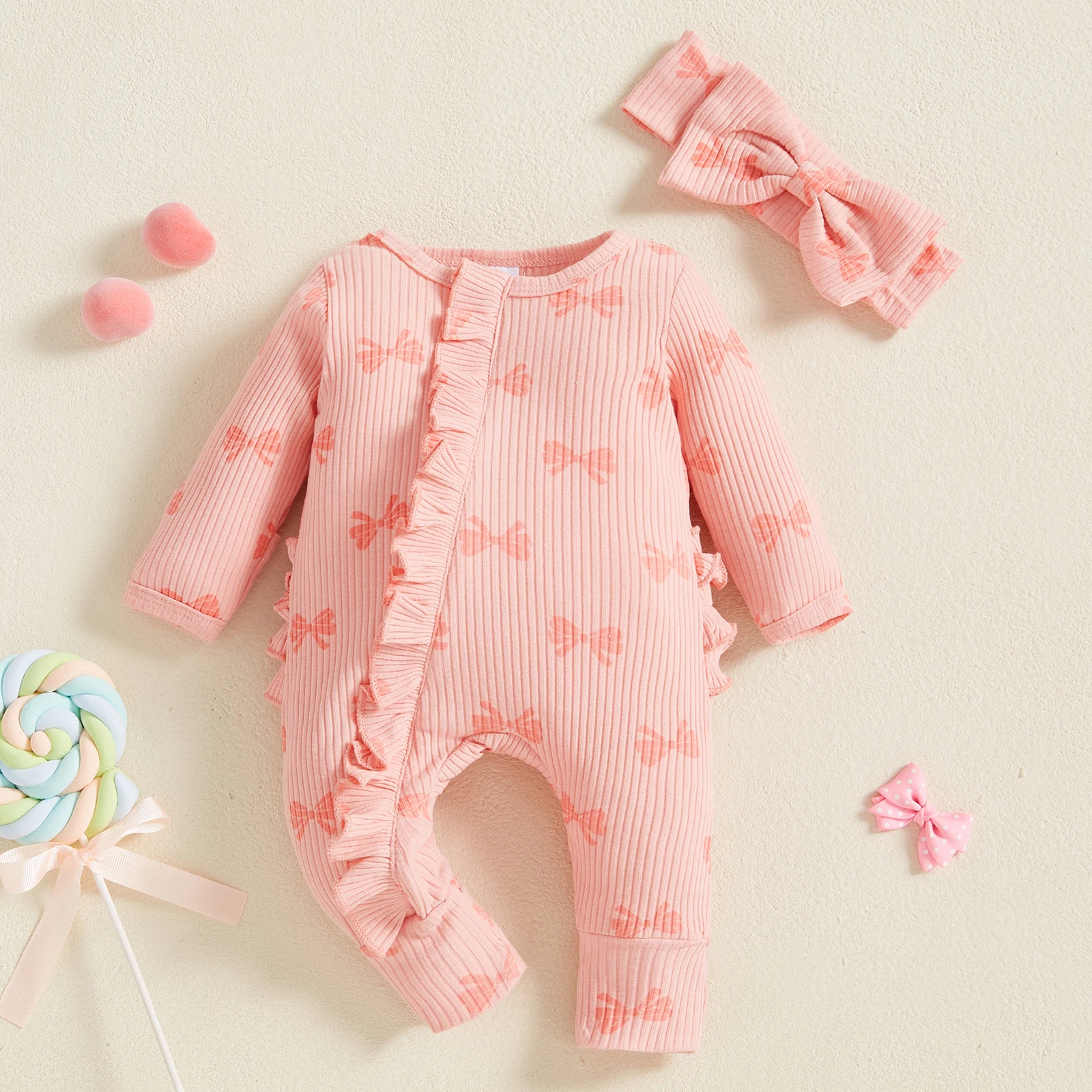 Baby Newborn Girl Footies Romper with Headband 2Pcs Fall Outfits Long Sleeve Bow Print Ruffle Zip Up Jumpsuit Clothes
Baby Newborn Girl Footies Romper with Headband 2Pcs Fall Outfits Long Sleeve Bow Print Ruffle Zip Up Jumpsuit Clothes