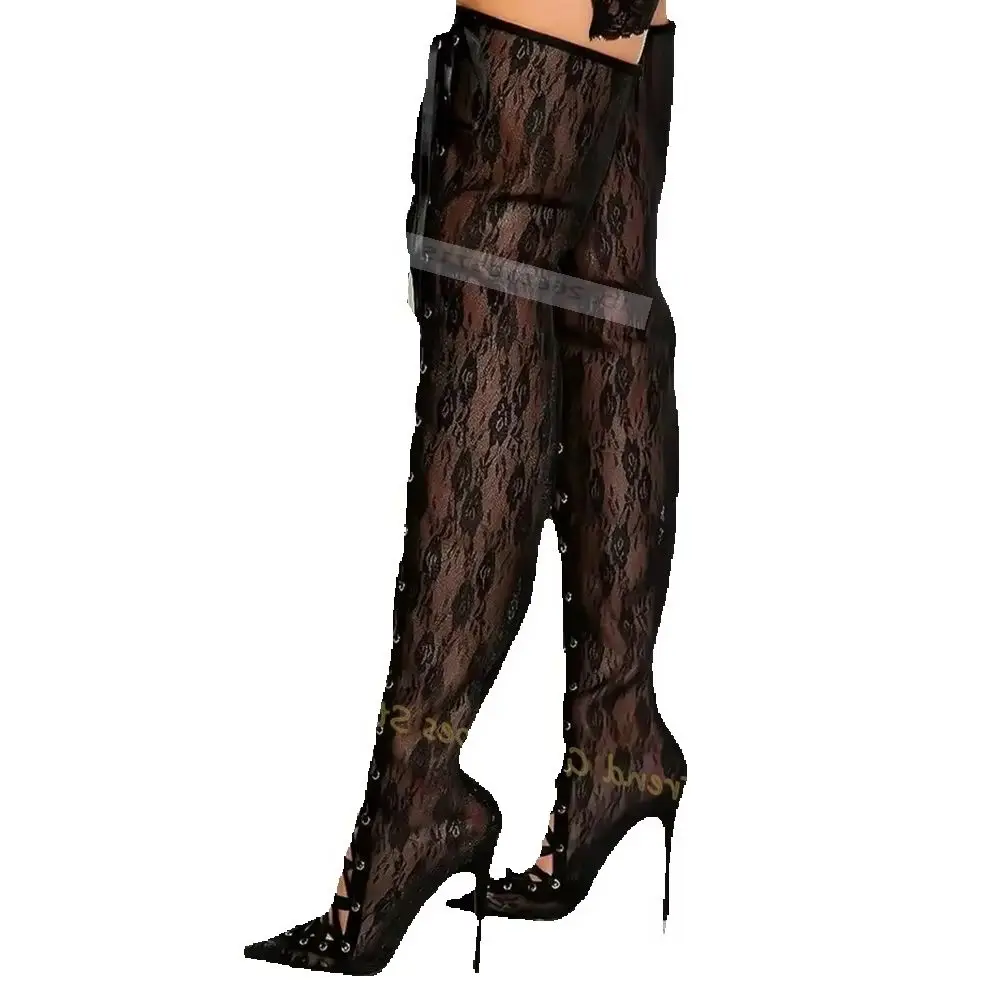 Black Mesh Lace Straps Boots Breathable Pointed Toe Thin High Heels Solid Summer Boots Over The Knee Women Shoes New Style Sexy
Black Mesh Lace Straps Boots Breathable Pointed Toe Thin High Heels Solid Summer Boots Over The Knee Women Shoes New Style Sexy