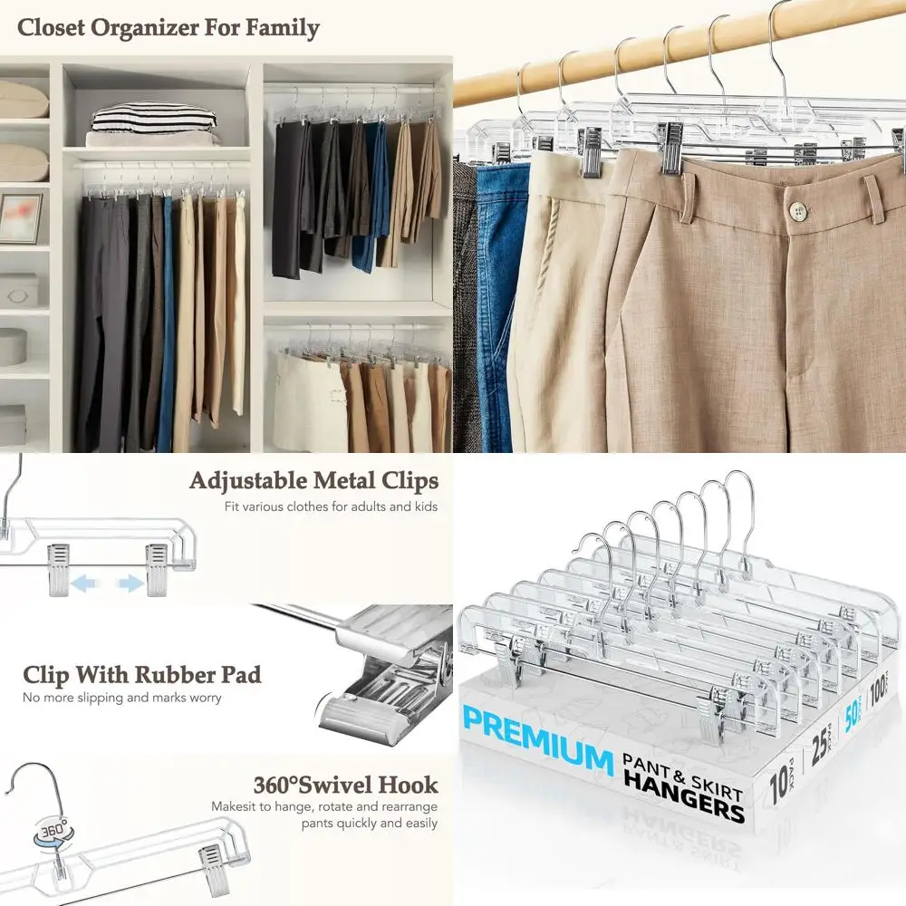 14-дюймовые прозрачные пластиковые вешалки для брюк с зажимами, оптовая упаковка из 50 шт. для юбок и брюк
14-дюймовые прозрачные пластиковые вешалки для брюк с зажимами, оптовая упаковка из 50 шт. для юбок и брюк