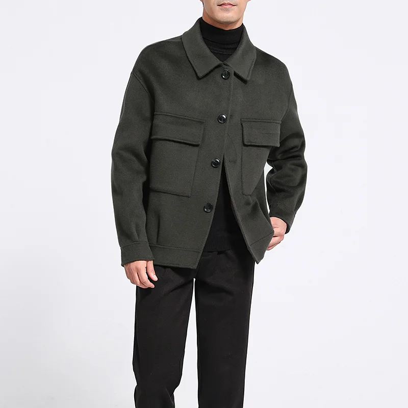 Осень-зима 2025 года, мужское двустороннее полупальто из 100% чистой шерсти, мужское пальто с большим карманом, европейско-американское высококачественное пальто 
Осень-зима 2025 года, мужское двустороннее полупальто из 100% чистой шерсти, мужское пальто с большим карманом, европейско-американское высококачественное пальто