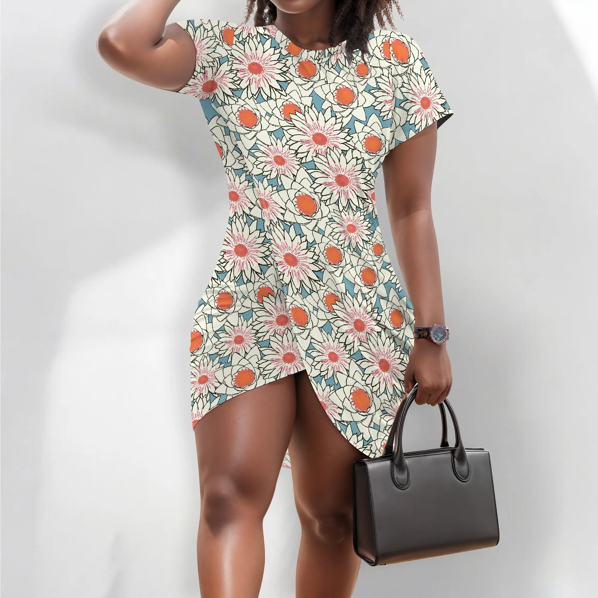 Women Floral Print Short Sleeve Round Neck Mini Dress with Asymmetric Hemline for Casual Summer Outfits
Women Floral Print Short Sleeve Round Neck Mini Dress with Asymmetric Hemline for Casual Summer Outfits