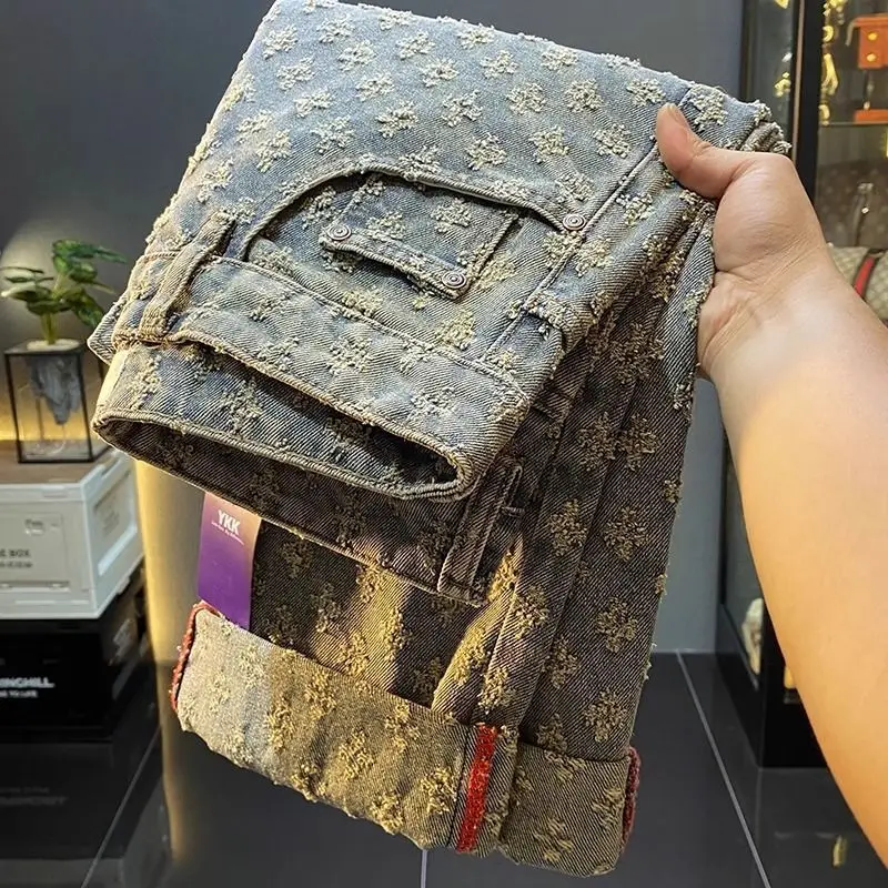 Джинсы High Street в одном стиле для мужчин Модный бренд Весна и лето Свободные прямые жаккардовые дизайнерские широкие длинные брюки 
Джинсы High Street в одном стиле для мужчин Модный бренд Весна и лето Свободные прямые жаккардовые дизайнерские широкие длинные брюки