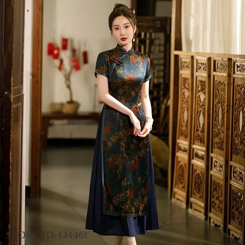 Традиционное китайское длинное платье Cheongsam с воротником-стойкой, современное улучшение Aodai Qipao, элегантное китайское платье с цветочным принтом, Vestidos
Традиционное китайское длинное платье Cheongsam с воротником-стойкой, современное улучшение Aodai Qipao, элегантное китайское платье с цветочным принтом, Vestidos