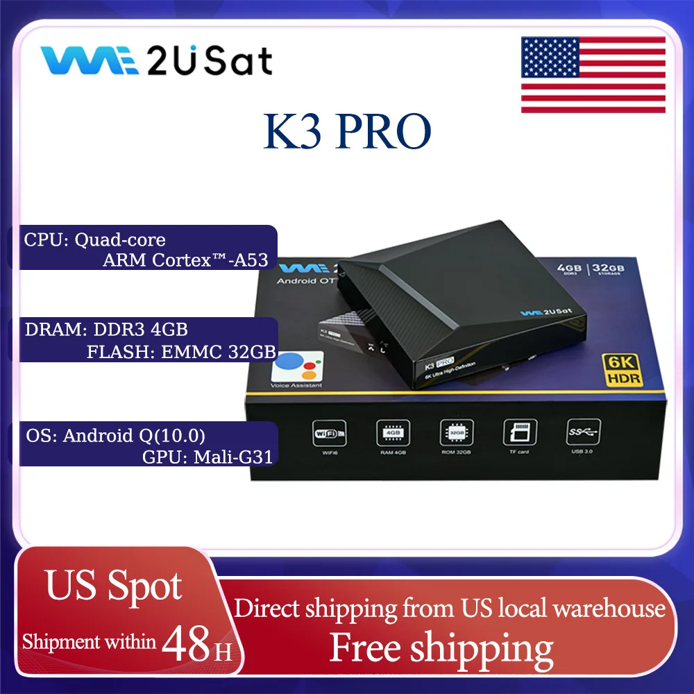 ТВ-приставка We2uSat K3 Pro 6K HDR на Android 10.0 с 4 ГБ DDR3, 32 ГБ памяти, Wi-Fi 6, Bluetooth 5.0 и голосовым помощником для США
ТВ-приставка We2uSat K3 Pro 6K HDR на Android 10.0 с 4 ГБ DDR3, 32 ГБ памяти, Wi-Fi 6, Bluetooth 5.0 и голосовым помощником для США