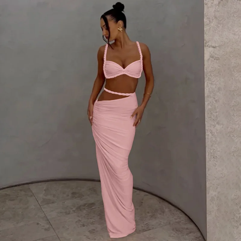 Twist Straps Women Sexy 2 Piece Set Pleated Camisole Crop Tops + Hollow Out Ruched Bodycon Maxi Skirts Party Clubwear Vacation
Twist Straps Women Sexy 2 Piece Set Pleated Camisole Crop Tops + Hollow Out Ruched Bodycon Maxi Skirts Party Clubwear Vacation