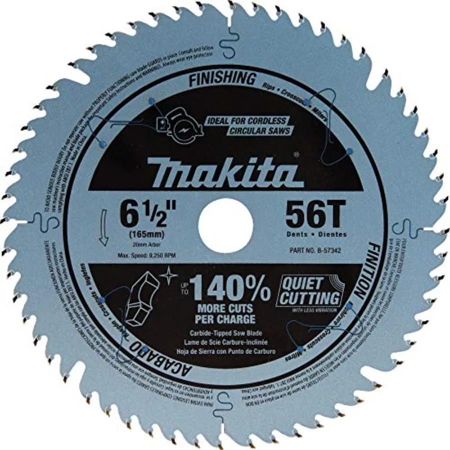 B-57342 6-1/2" 56T Carbide-Tipped Cordless Plunge Saw Blade
B-57342 6-1/2" 56T Carbide-Tipped Cordless Plunge Saw Blade