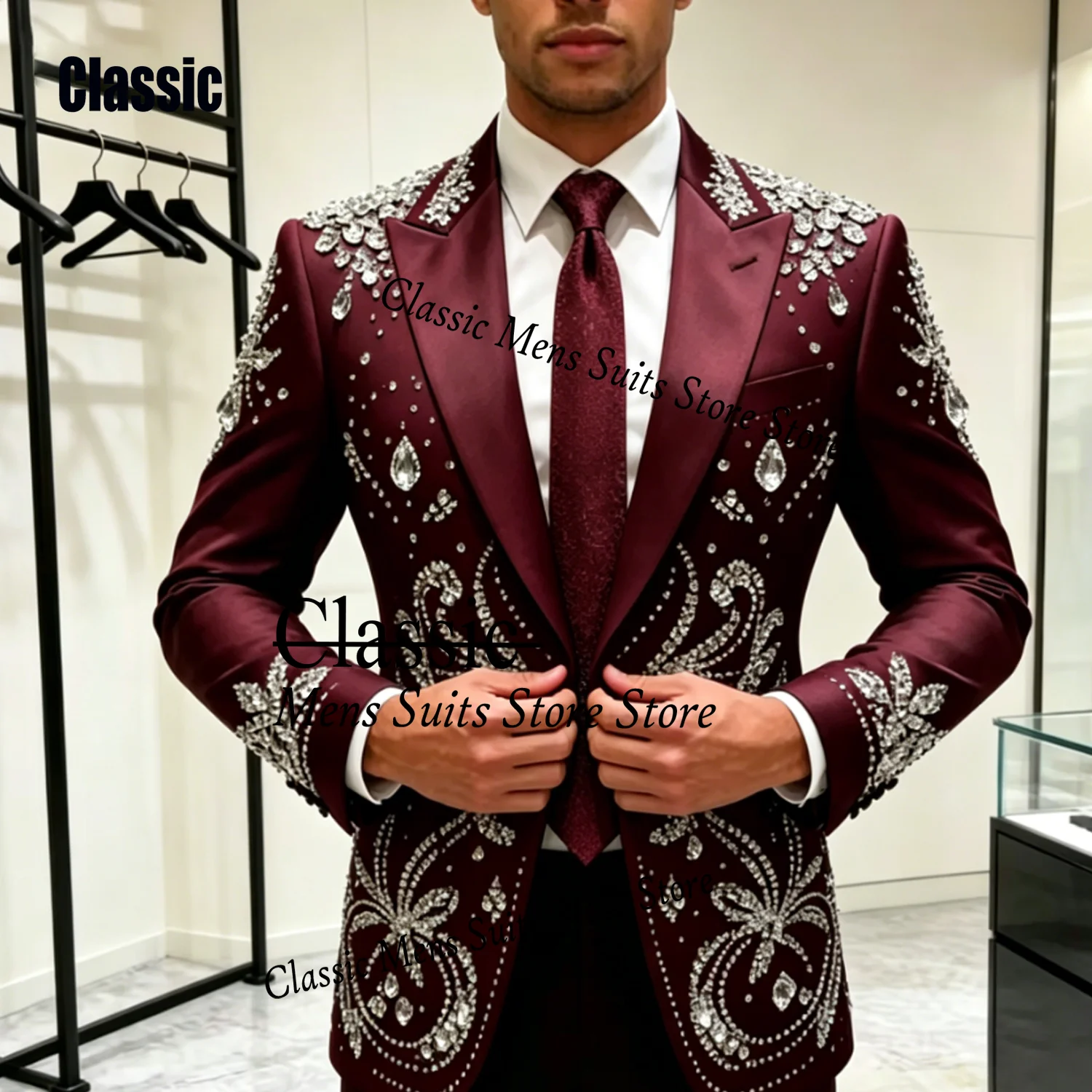 Exquisite Diamond Crystal Men Suit 2 Pieces Sets Male Party Blazers Customized Groom Evening Tuxedos Slim Gem trajes para hombre
Exquisite Diamond Crystal Men Suit 2 Pieces Sets Male Party Blazers Customized Groom Evening Tuxedos Slim Gem trajes para hombre