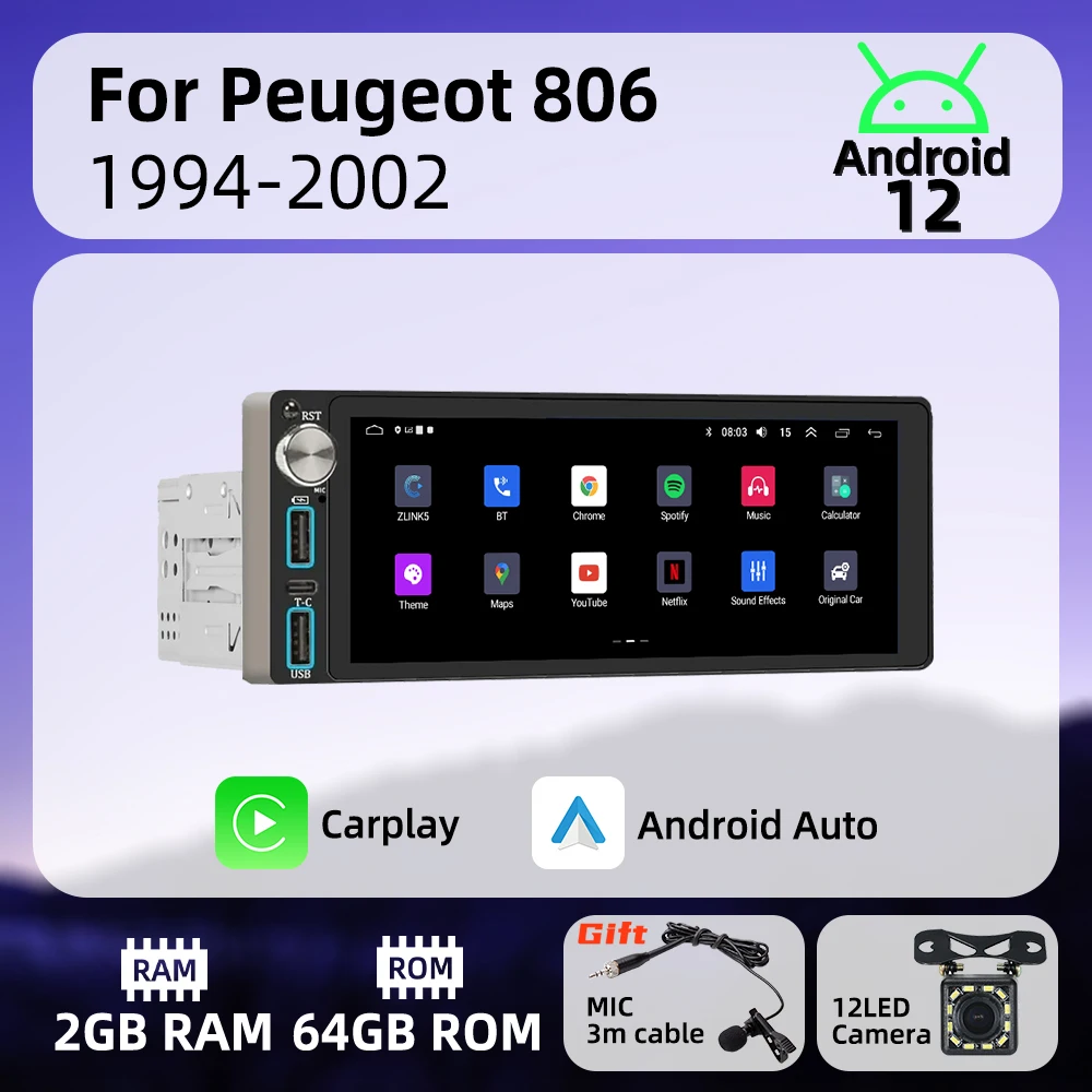 6.86" Screen Carplay 1 Din Radio Android Car Multimedia for Peugeot 806 1994-2002 Stereo Head Unit GPS Navigation Autoradio
6.86" Screen Carplay 1 Din Radio Android Car Multimedia for Peugeot 806 1994-2002 Stereo Head Unit GPS Navigation Autoradio