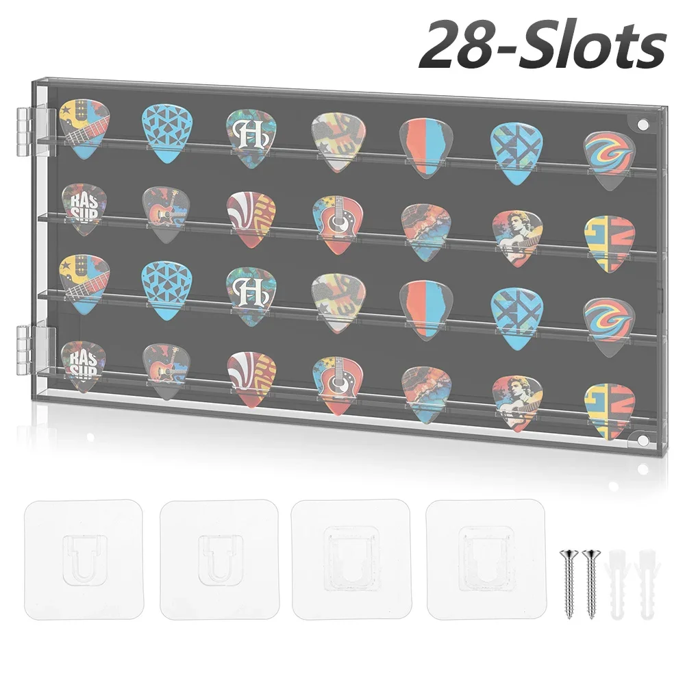 28 Slots Guitar Pick Display Case Acrylic Transparent Guitar Paddle Storage Box with Hook Large Capacity Guitar Pick Organizer
28 Slots Guitar Pick Display Case Acrylic Transparent Guitar Paddle Storage Box with Hook Large Capacity Guitar Pick Organizer