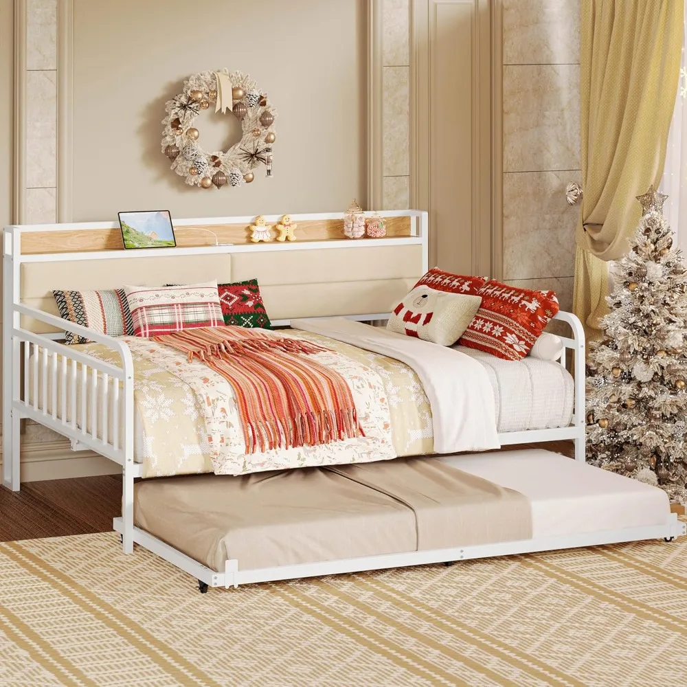 LIKIMIO Daybed with Trundle, Sturdy Metal Full Size Bed Frame with Upholstered Headboard and Charging Station for Living Room, B
LIKIMIO Daybed with Trundle, Sturdy Metal Full Size Bed Frame with Upholstered Headboard and Charging Station for Living Room, B