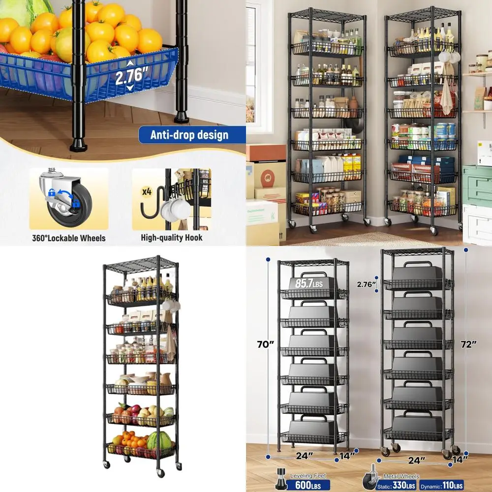 Adjustable 72 High Wire Shelving Unit with Wheels for Storage, Hooks, and Organization in Kitchen, Bathroom, Garage, and Closet
Adjustable 72 High Wire Shelving Unit with Wheels for Storage, Hooks, and Organization in Kitchen, Bathroom, Garage, and Closet