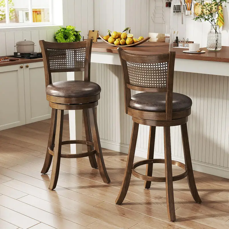 29 Inches Swivel Counter Height Barstool Set of 2 with Rattan Backrest and Footrest-Brown
29 Inches Swivel Counter Height Barstool Set of 2 with Rattan Backrest and Footrest-Brown