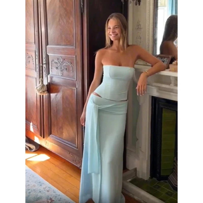 Women Chic Sleeveless Bodycon Top Set Sexy Solid Strapless Slim Tops Lace-up Maxi Skirt Sets Lady Vacation Party Outfits 2026
Women Chic Sleeveless Bodycon Top Set Sexy Solid Strapless Slim Tops Lace-up Maxi Skirt Sets Lady Vacation Party Outfits 2026