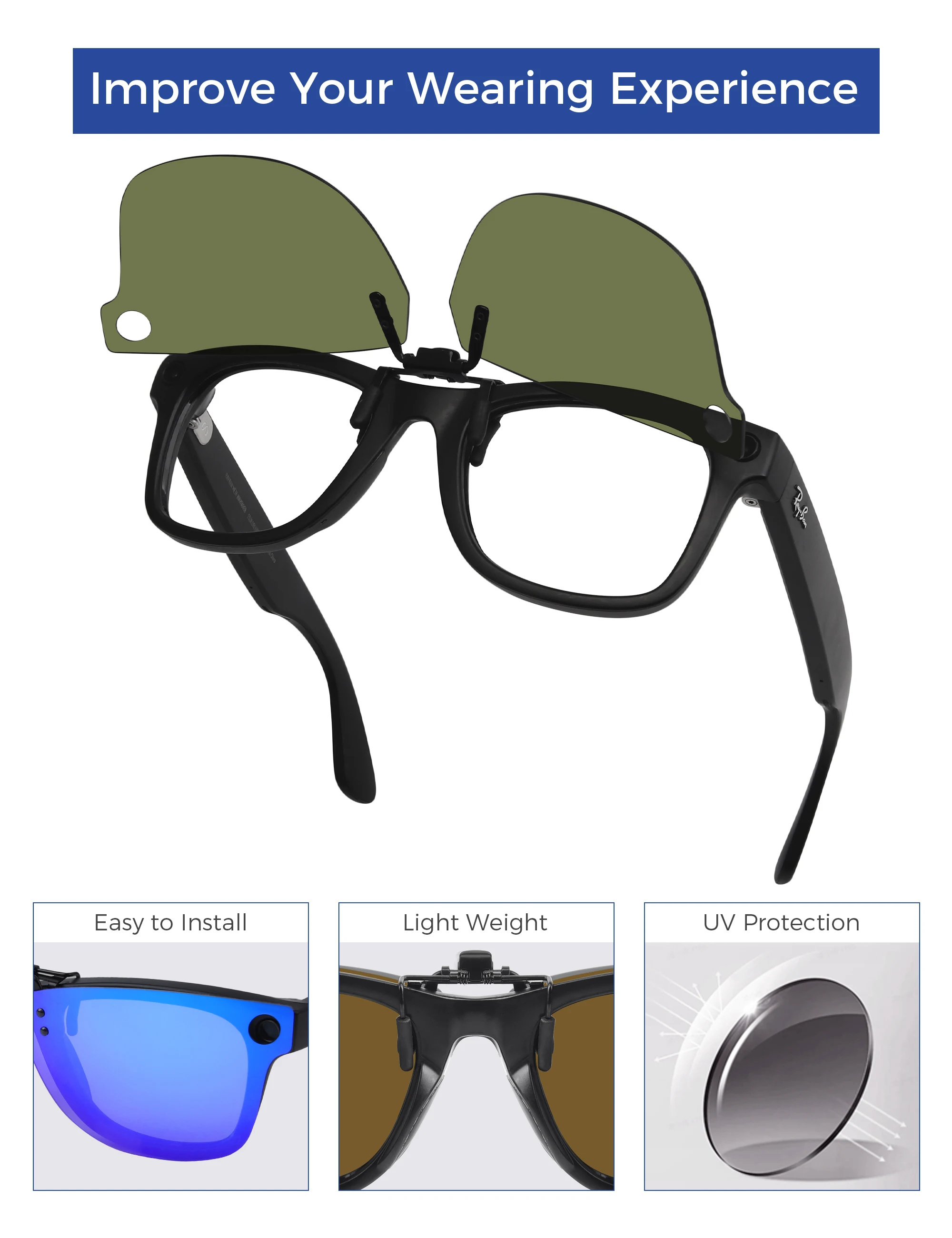 Rarayvix Polarized Flip-up Clip-on Sunglasses Compatible with Ray-Ban Meta Wayfarer RW4008 53mm for Men Women UV Protection
Rarayvix Polarized Flip-up Clip-on Sunglasses Compatible with Ray-Ban Meta Wayfarer RW4008 53mm for Men Women UV Protection