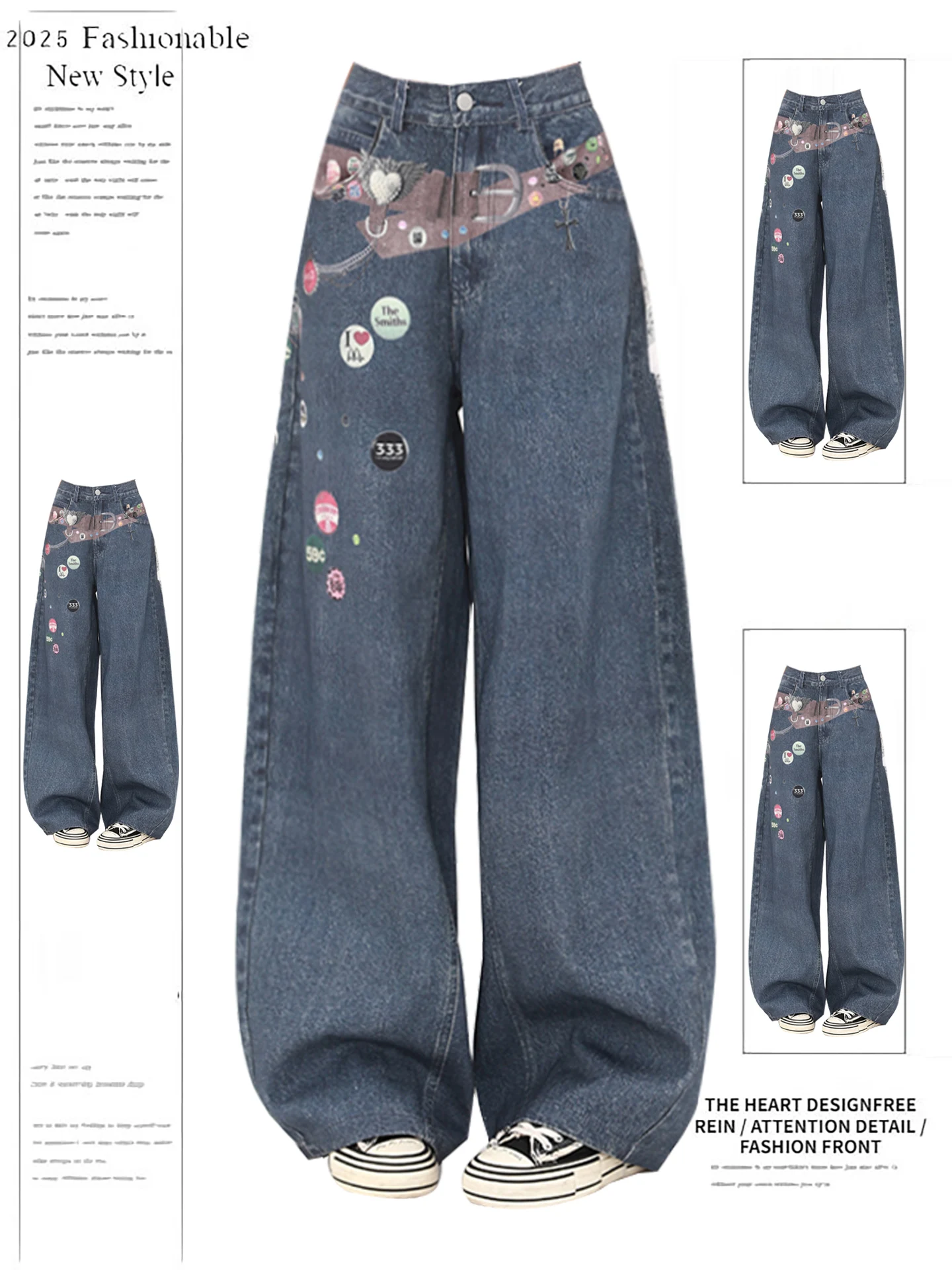 Retro American Fun Bae Printed Belted Wide Leg Jeans Women's Spring Autumn Loose Fit Knife Pants High Waist Denim
Retro American Fun Bae Printed Belted Wide Leg Jeans Women's Spring Autumn Loose Fit Knife Pants High Waist Denim