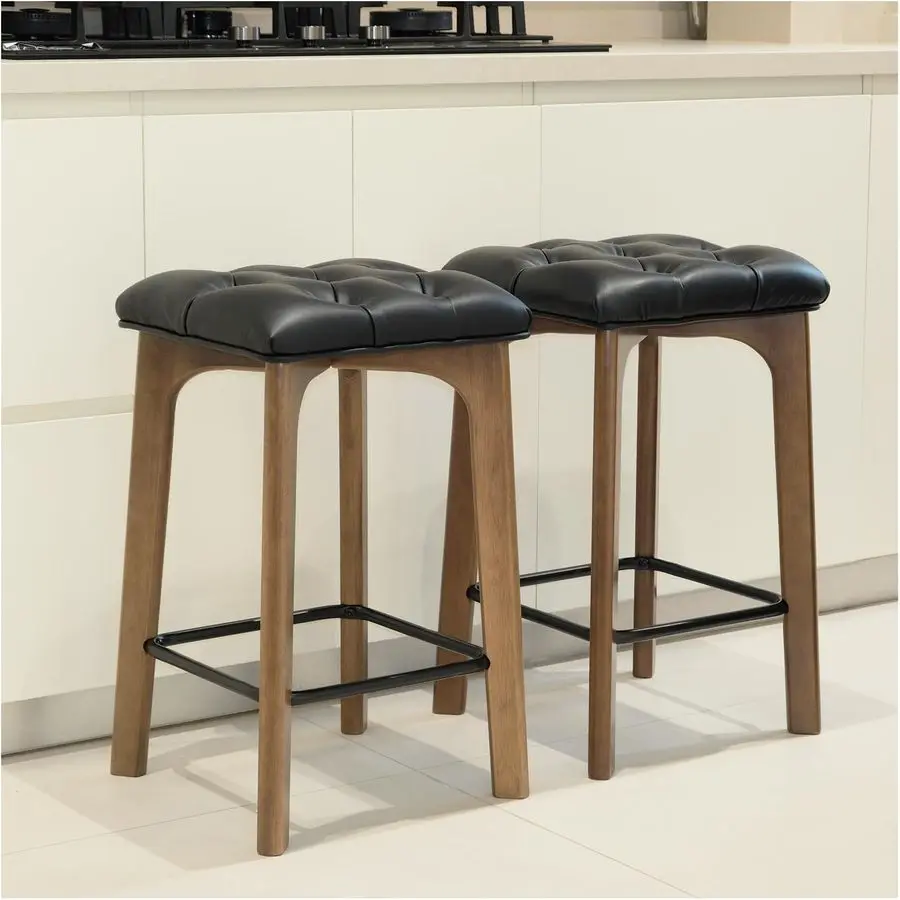 Bar Stools Set of 2, 24in Backless Counter Height Bar Stools, Modern Breathable Faux Leather Upholstered Bar Chairs with Footre
Bar Stools Set of 2, 24in Backless Counter Height Bar Stools, Modern Breathable Faux Leather Upholstered Bar Chairs with Footre
