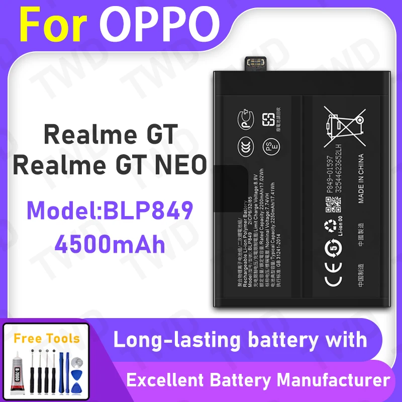 High Quality 4500mAh BLP849 Battery For OPPO Realme GT GT Neo Long Lasting Power +Free Tools
High Quality 4500mAh BLP849 Battery For OPPO Realme GT GT Neo Long Lasting Power +Free Tools