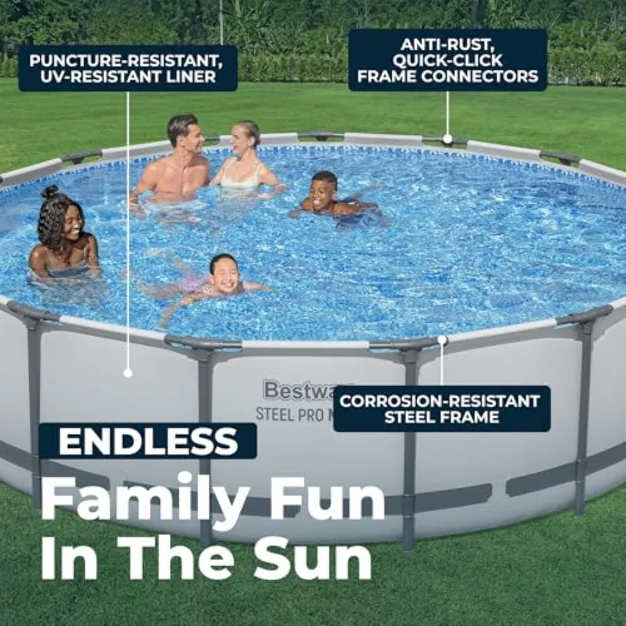Steel Pro MAX 15' x 42" Above Ground Pool, Round Metal Frame Outdoor Swimming Pool Set with Filter Pump, Ladder, and Cover, Gray
Steel Pro MAX 15' x 42" Above Ground Pool, Round Metal Frame Outdoor Swimming Pool Set with Filter Pump, Ladder, and Cover, Gray