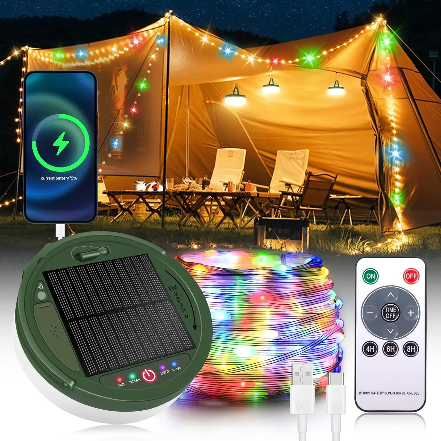 Camping String Lights 39.4 Ft Solar Rechargeable Portable Outdoor LED String Light With Remote Control For Party Festival Decor
Camping String Lights 39.4 Ft Solar Rechargeable Portable Outdoor LED String Light With Remote Control For Party Festival Decor