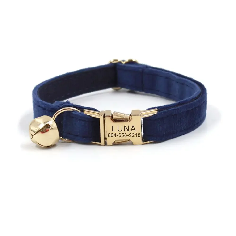 Personalized Cat Collar with Free Engraving, Matching Pet Leash,Customzied Contacts Metal Buckle, Blue Thick Velvet Pet Collar
Personalized Cat Collar with Free Engraving, Matching Pet Leash,Customzied Contacts Metal Buckle, Blue Thick Velvet Pet Collar