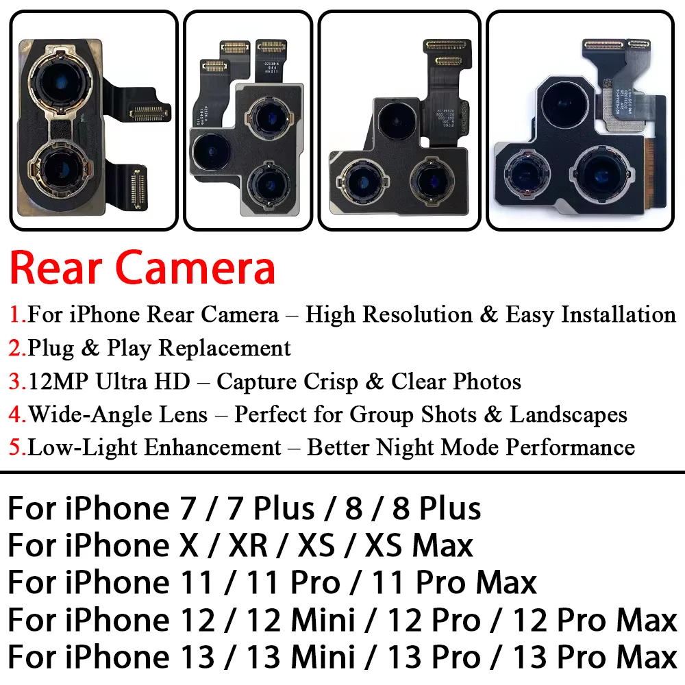 Back Rear Camera For iPhone 7 8 Plus 11 12 13 Pro Max 12 13 Mini Back Camera Rear Main Camera For iPhone 11 For iPhone 12 Camera
Back Rear Camera For iPhone 7 8 Plus 11 12 13 Pro Max 12 13 Mini Back Camera Rear Main Camera For iPhone 11 For iPhone 12 Camera