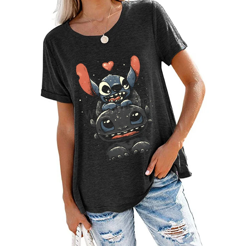 Cartoon Stitch and Toothless Printed T-shirt Women Summer Round Neck Cotton Tshirt Casual Fashion Stitch Funny Streetwear
Cartoon Stitch and Toothless Printed T-shirt Women Summer Round Neck Cotton Tshirt Casual Fashion Stitch Funny Streetwear