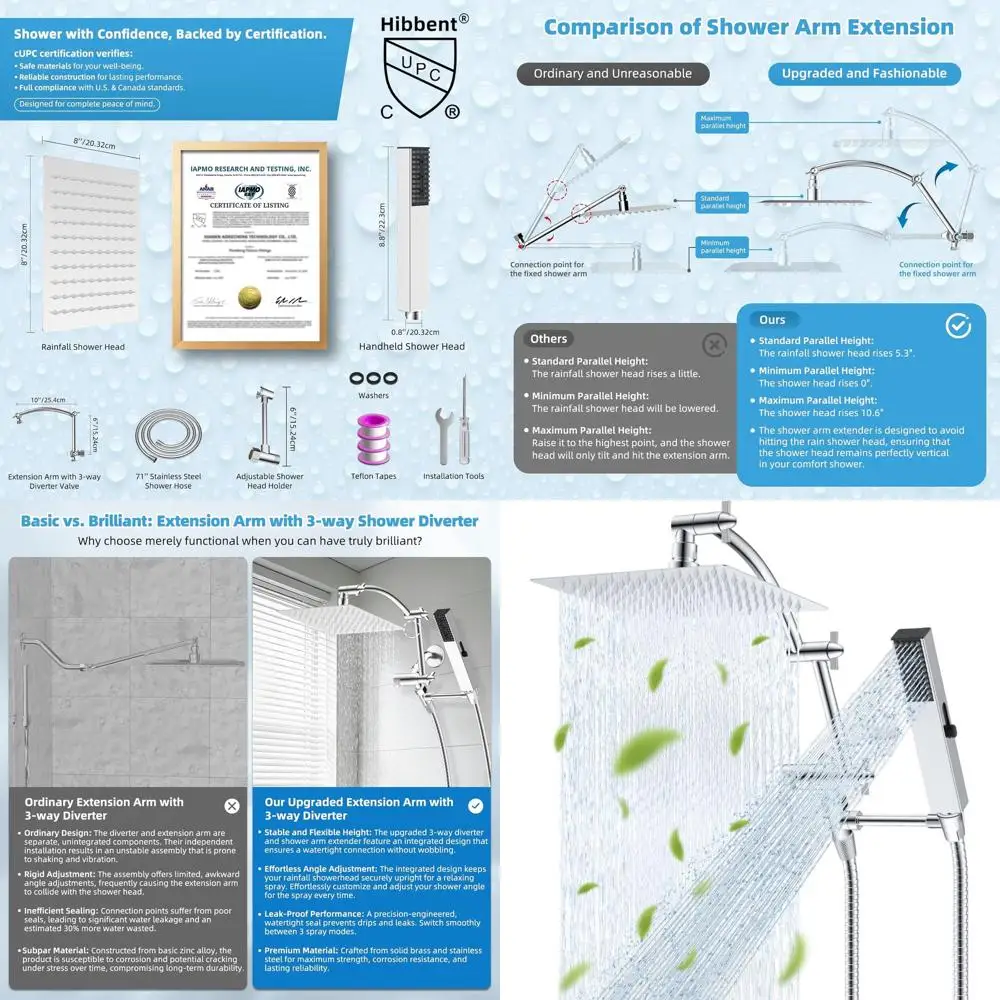 8 Dual Metal Rainfall Shower Head Combo with 4 Sprays, High Pressure Wand, 16 Arm, 71 Hose, Holder, Chrome
8 Dual Metal Rainfall Shower Head Combo with 4 Sprays, High Pressure Wand, 16 Arm, 71 Hose, Holder, Chrome