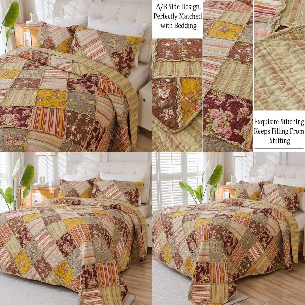 Cotton Patchwork Quilt Set - Lightweight, Reversible Coverlet for All Seasons with 2 Pillowcases
Cotton Patchwork Quilt Set - Lightweight, Reversible Coverlet for All Seasons with 2 Pillowcases