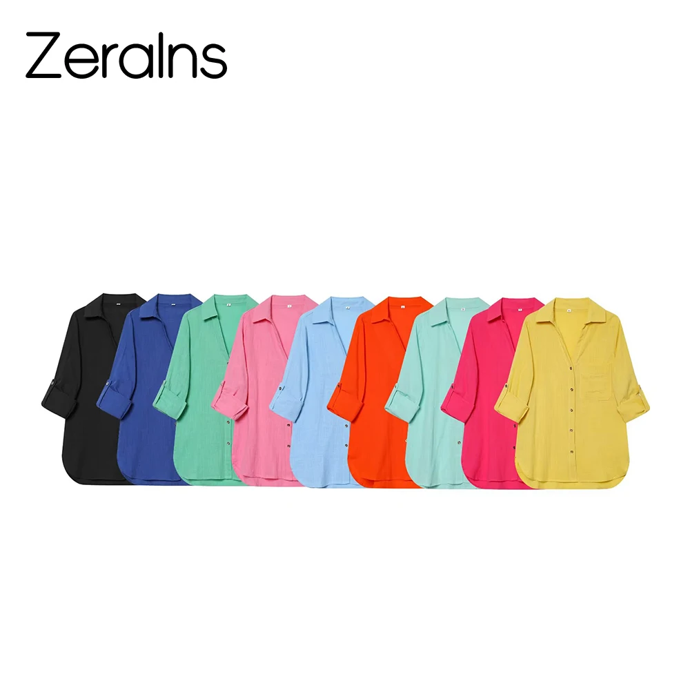 ZERAINS Women's new summer outfit fashionable casual loose nine color button V-neck long sleeved lapel shirt
ZERAINS Women's new summer outfit fashionable casual loose nine color button V-neck long sleeved lapel shirt
