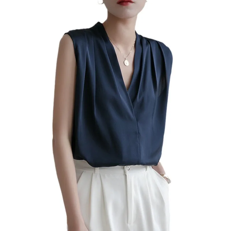 Chiffon Blouse For Office Ladies Summer Commuter Sleeveless White Dark Blue French Style Thin Comfortable Tops Elegant Female
Chiffon Blouse For Office Ladies Summer Commuter Sleeveless White Dark Blue French Style Thin Comfortable Tops Elegant Female
