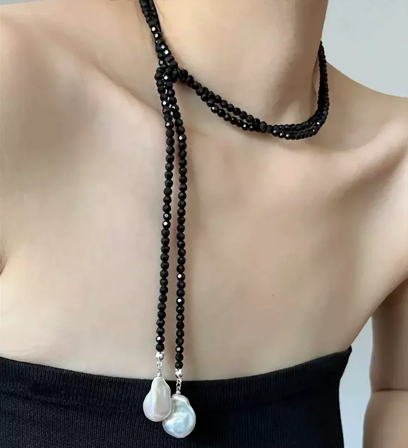 Fine Jewelry Necklace Long 48" 3mm Faceted Black Spinel +White Baroque Shell Pearl Pendant Necklace
Fine Jewelry Necklace Long 48" 3mm Faceted Black Spinel +White Baroque Shell Pearl Pendant Necklace