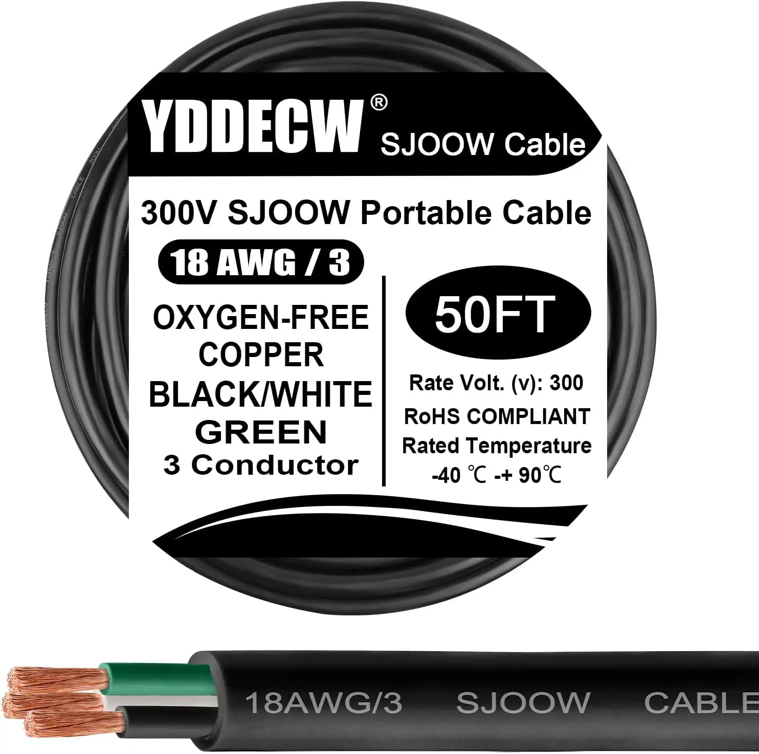 50ft 18/3 18 AWG SJOOW Portable Power Cable, 3 Conductor 300V 18 Gauge Electric Wire for Motor Leads, Portable Lights, Battery
50ft 18/3 18 AWG SJOOW Portable Power Cable, 3 Conductor 300V 18 Gauge Electric Wire for Motor Leads, Portable Lights, Battery