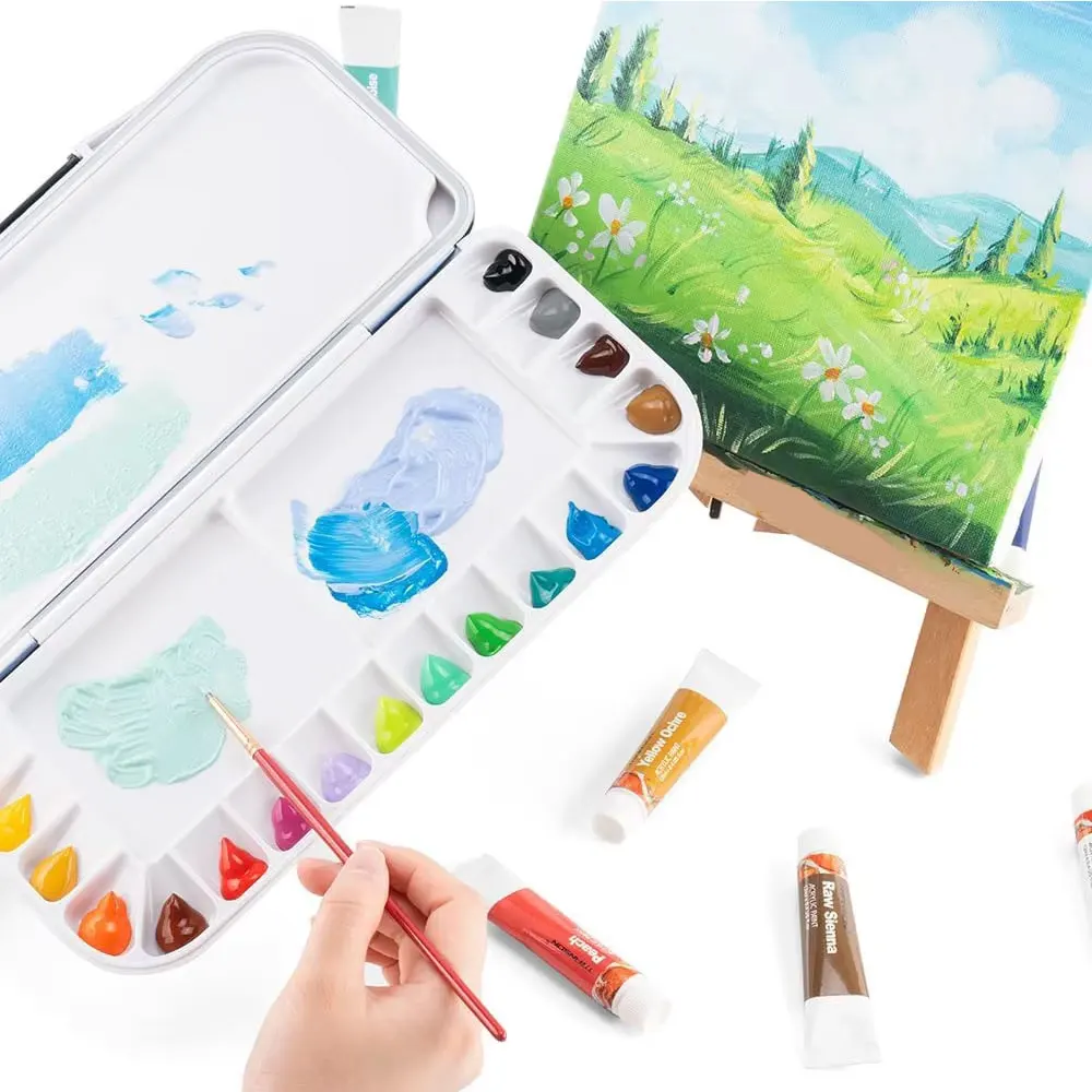 18-grid paint storage box, sealed, foldable and removable, with 3 extra area palettes, specially designed for painting.
18-grid paint storage box, sealed, foldable and removable, with 3 extra area palettes, specially designed for painting.